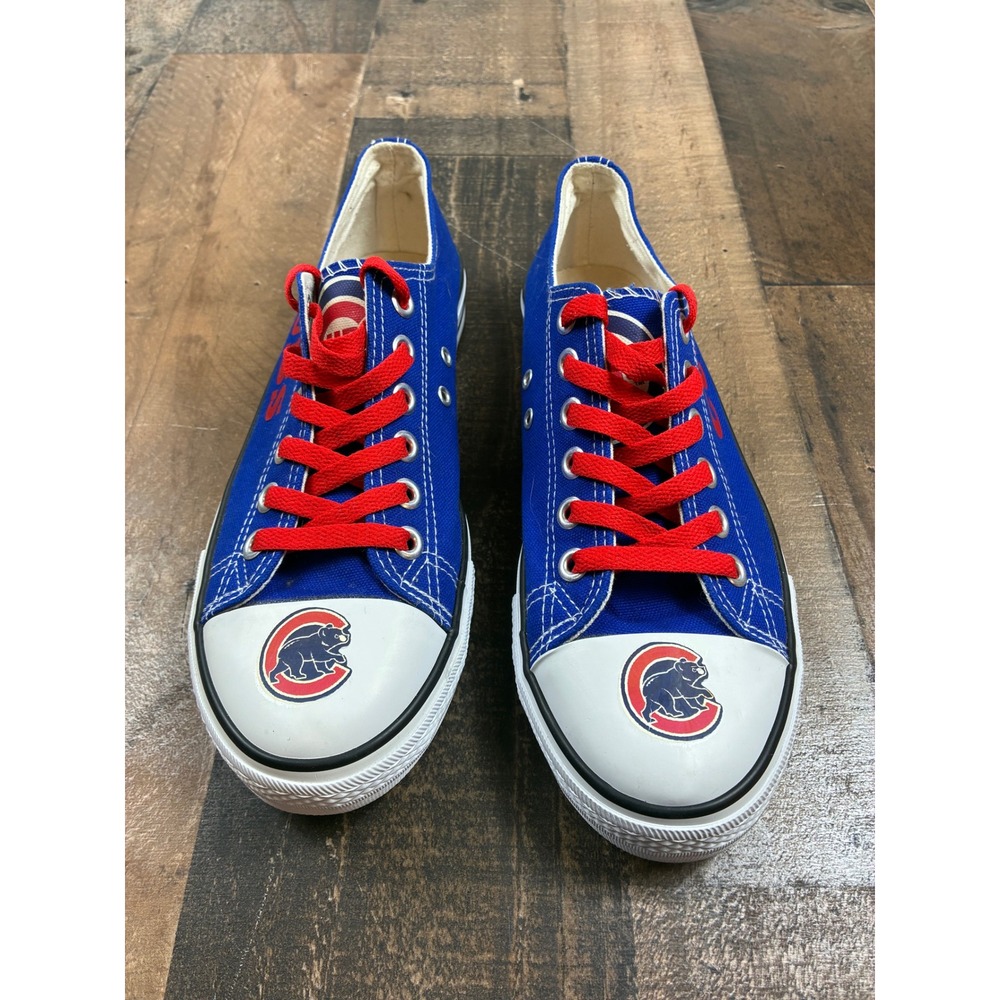 Mengsai Chicago Cubs Canvas Low Top Sneakers Blue Red Mens 9.5 MLB Baseball